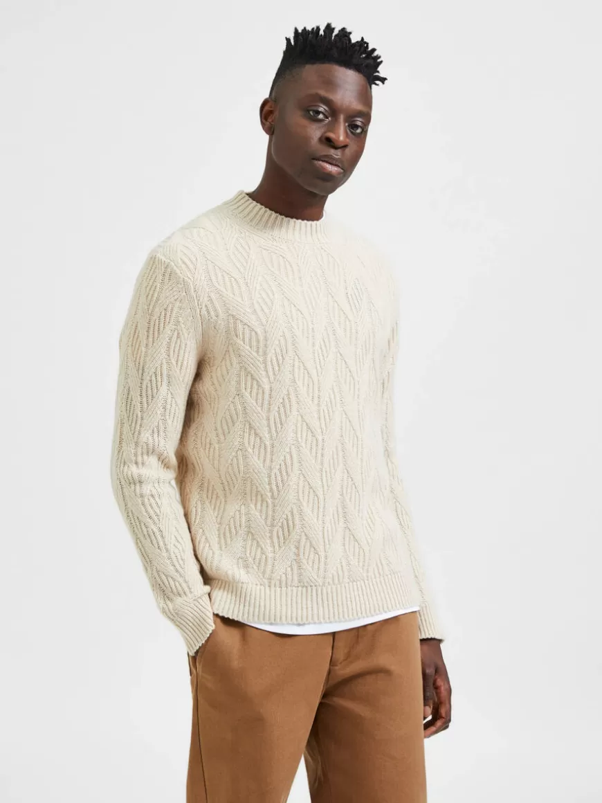 SELECTED KABELSTRIKK STRIKKET PULLOVER Beige Discount