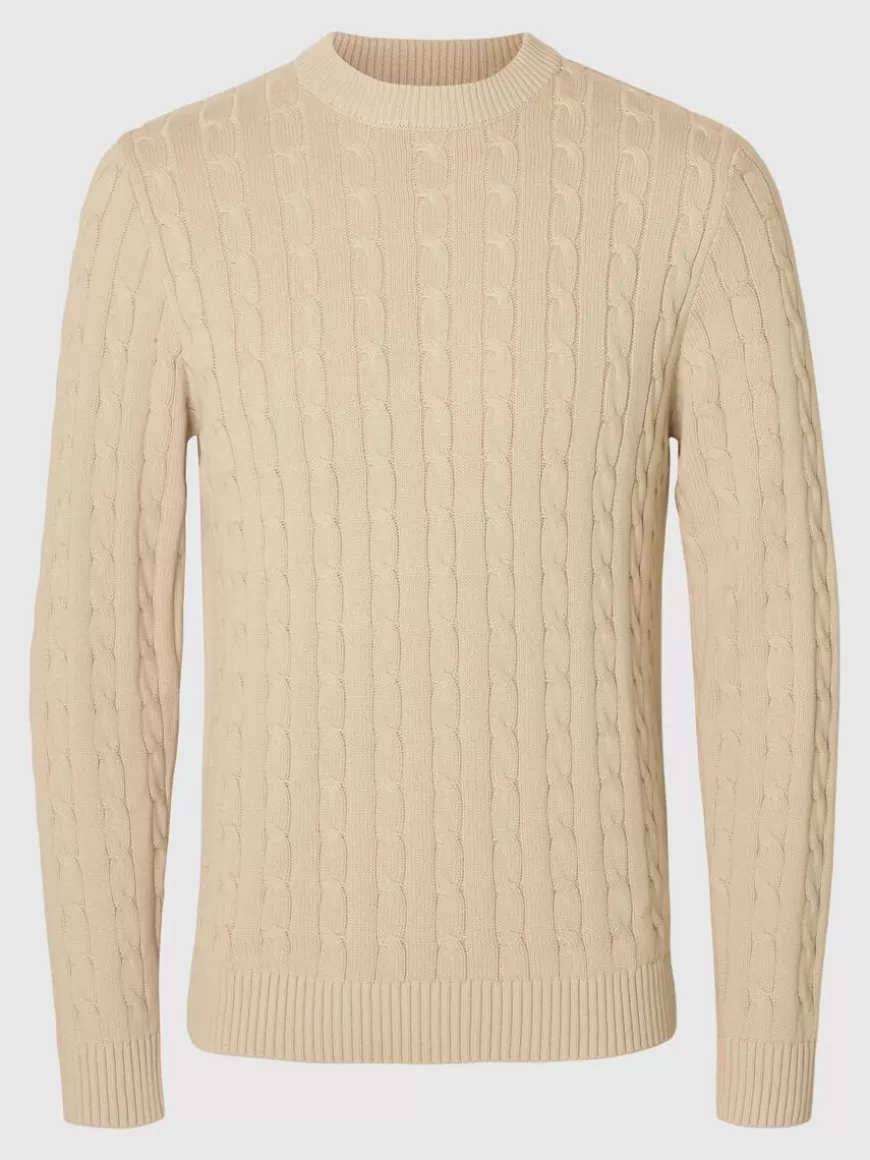 SELECTED KABELSTRIKK STRIKKET PULLOVER Beige Cheap