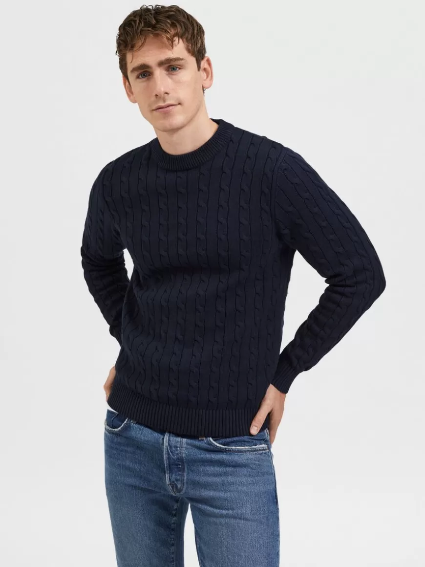 SELECTED KABELSTRIKK STRIKKET PULLOVER Blue Clearance