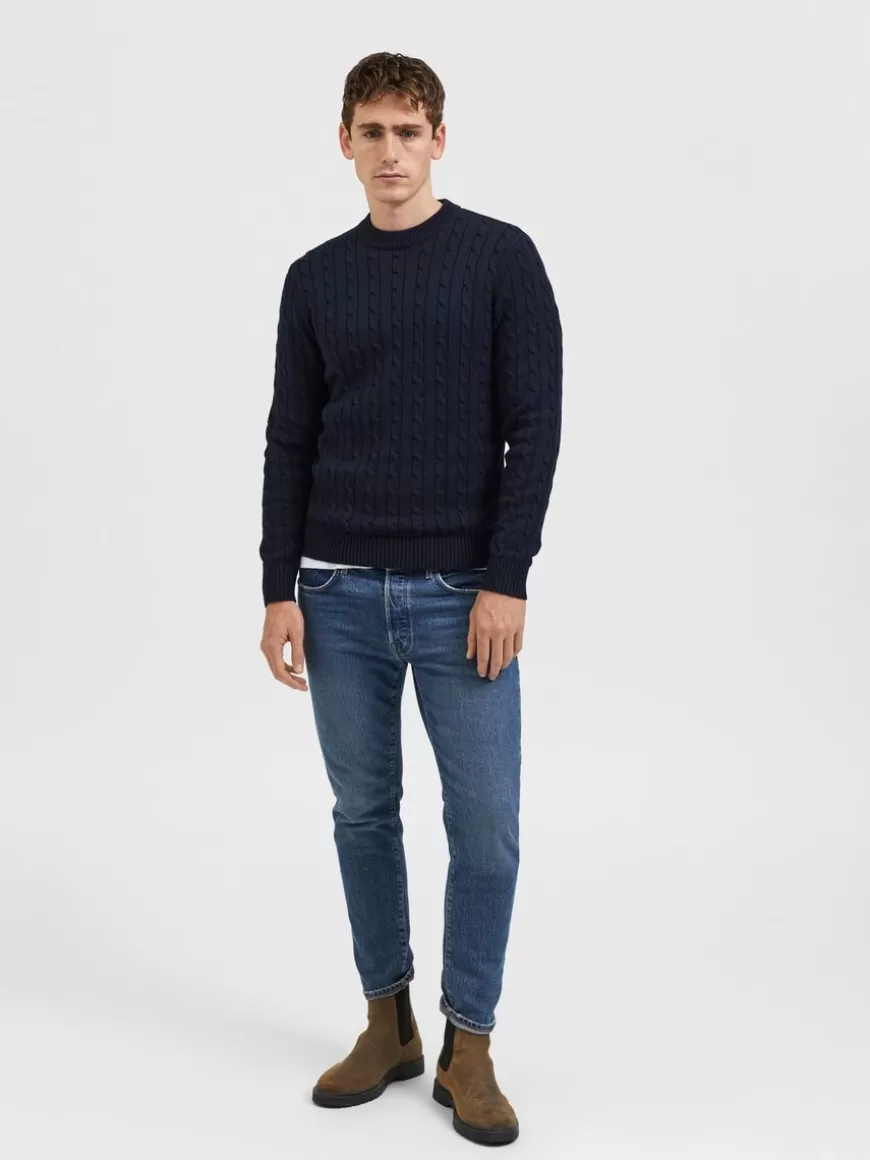 SELECTED KABELSTRIKK STRIKKET PULLOVER Blue Clearance