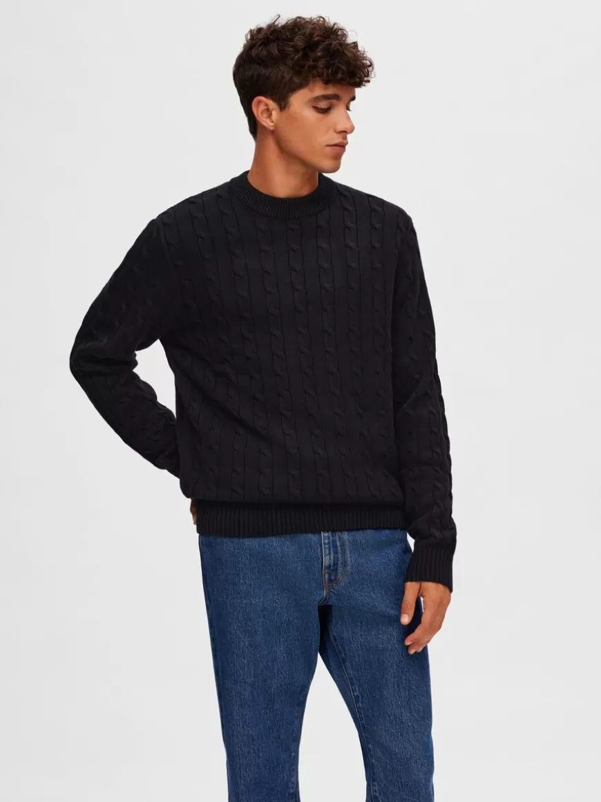 SELECTED KABELSTRIKK STRIKKET PULLOVER Black Clearance