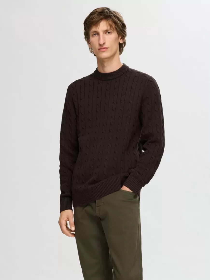 SELECTED KABELSTRIKK STRIKKET PULLOVER Brown Discount