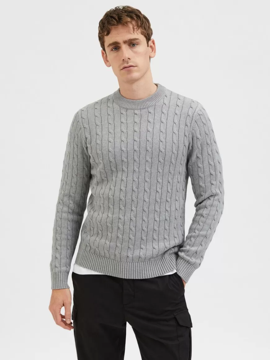 SELECTED KABELSTRIKK STRIKKET PULLOVER Grey Clearance