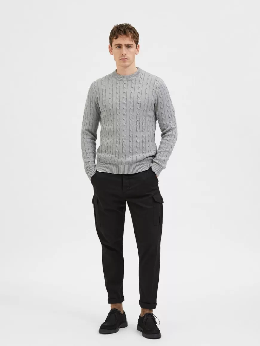 SELECTED KABELSTRIKK STRIKKET PULLOVER Grey Clearance