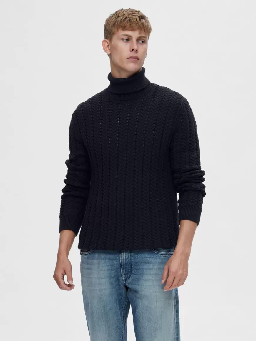 SELECTED KABELSTRIKKET RULLEKRAGE PULLOVER Blue Flash Sale