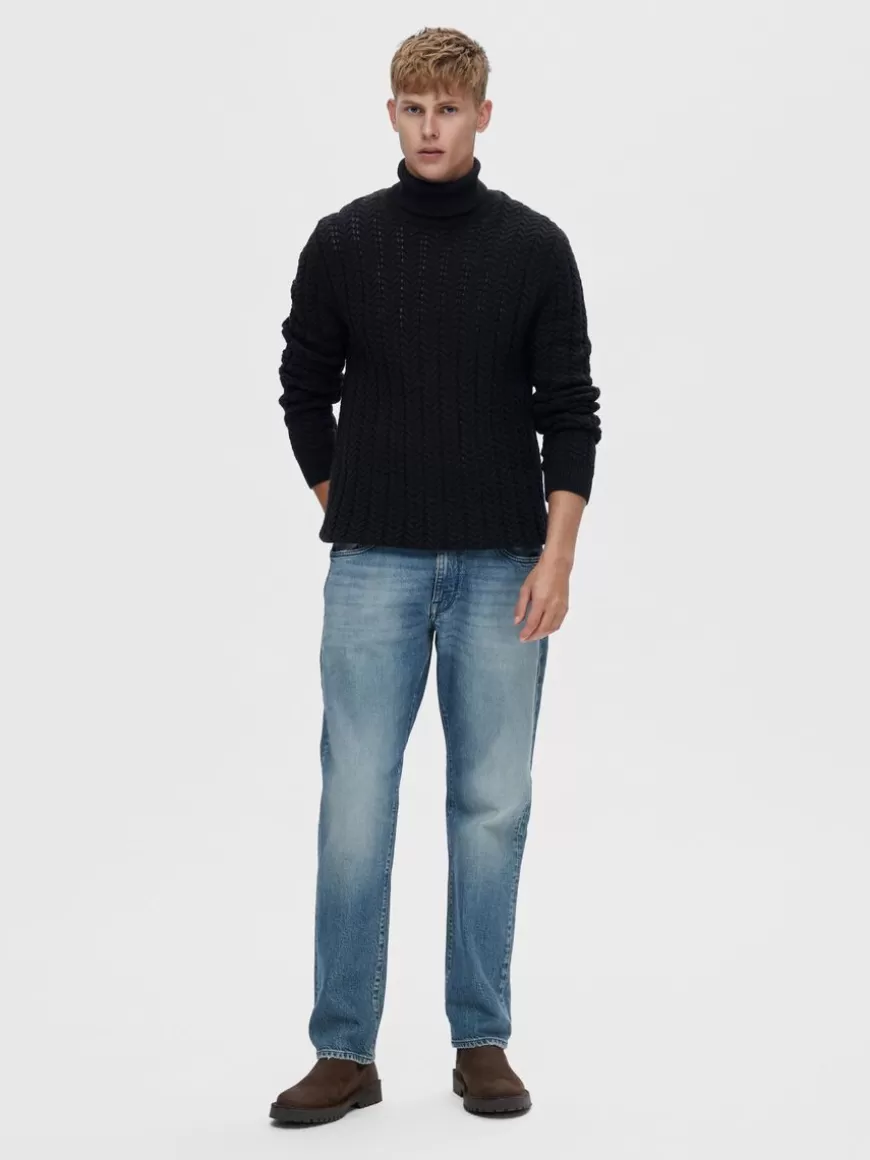 SELECTED KABELSTRIKKET RULLEKRAGE PULLOVER Blue Flash Sale