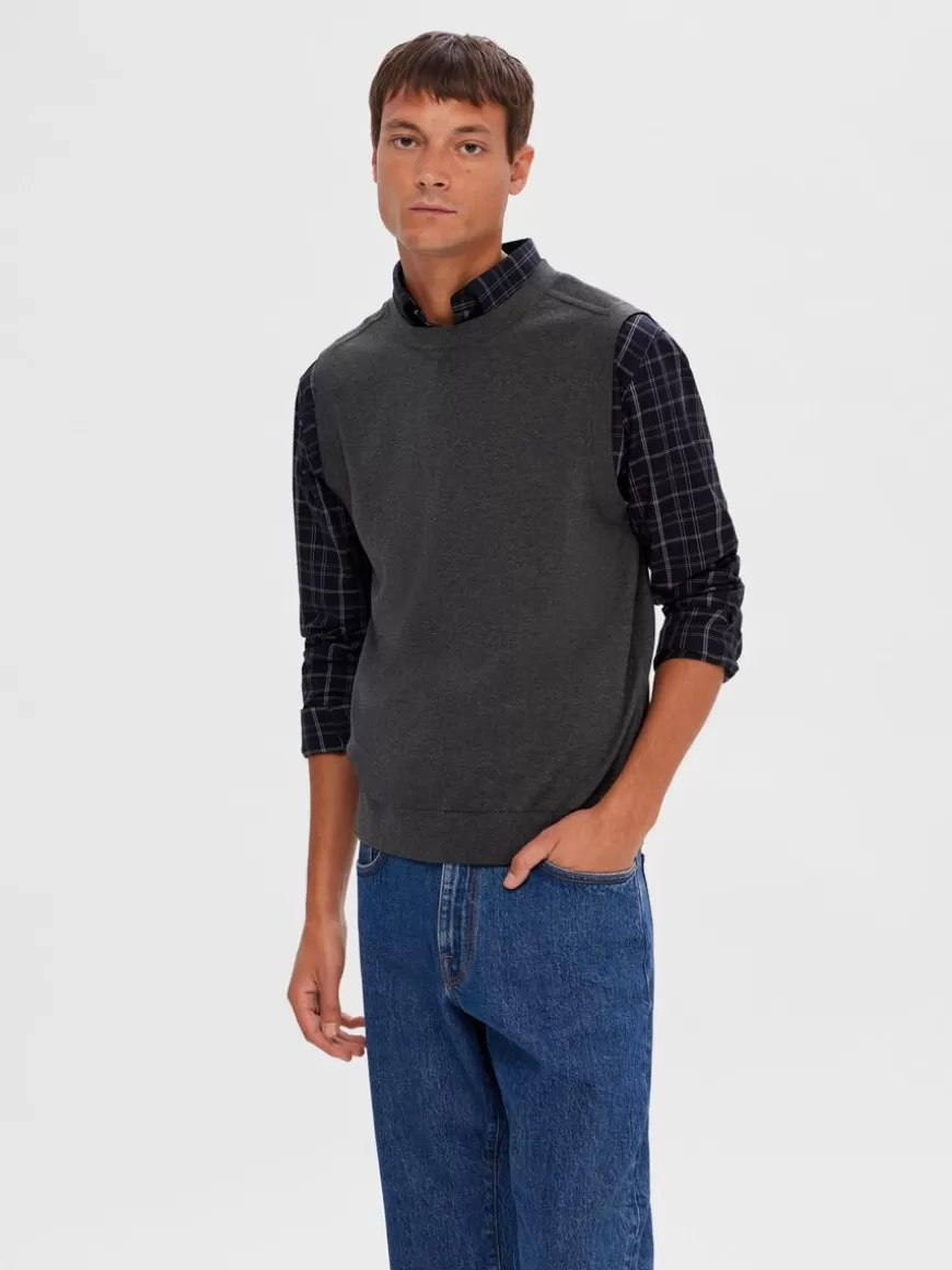 SELECTED KLASSISK STRIKKET VEST Grey Outlet