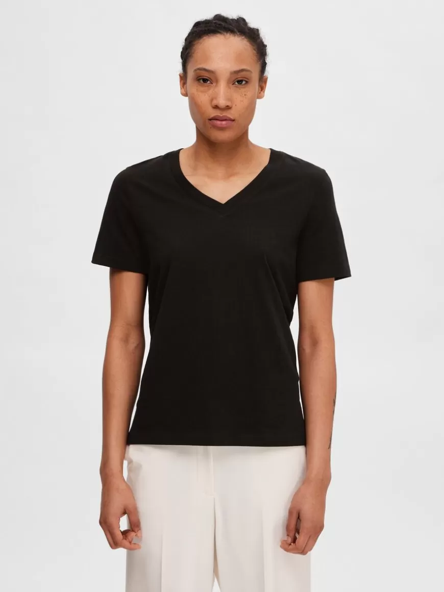 SELECTED KLASSISK V-NECK T-SKJORTE Black New