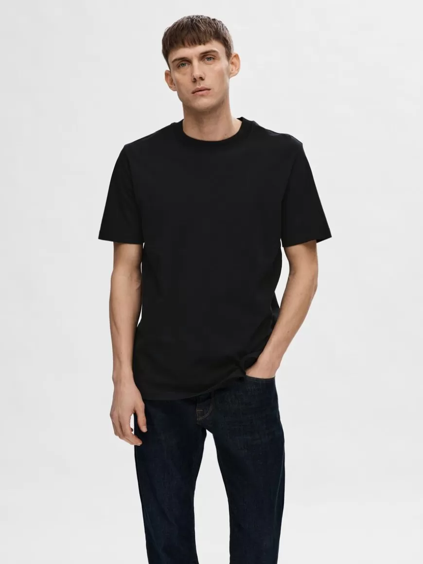 SELECTED KORTERMET, AVSLAPPET PASSFORM T-SKJORTE Black Best Sale