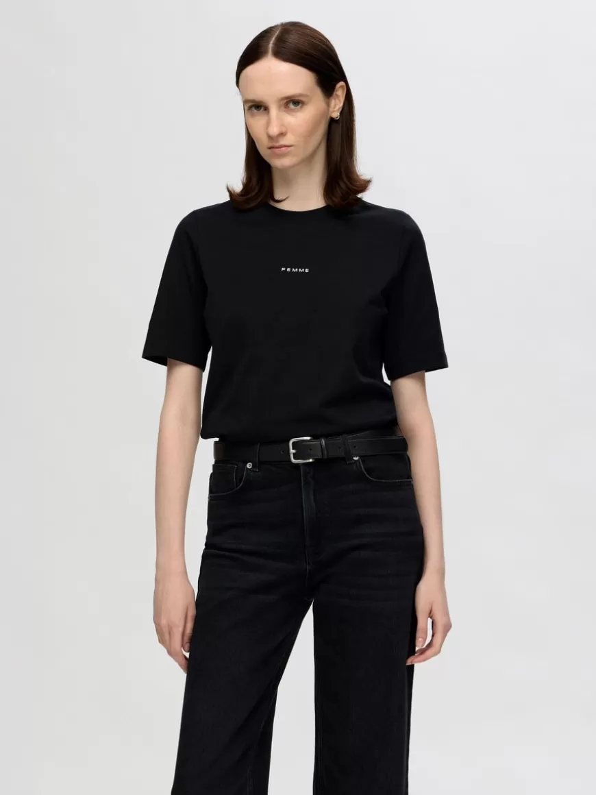 SELECTED KORTERMET BOMULL T-SKJORTE Black Online