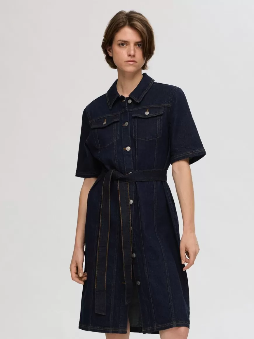 SELECTED KORTERMET DENIMKJOLE Blue Cheap