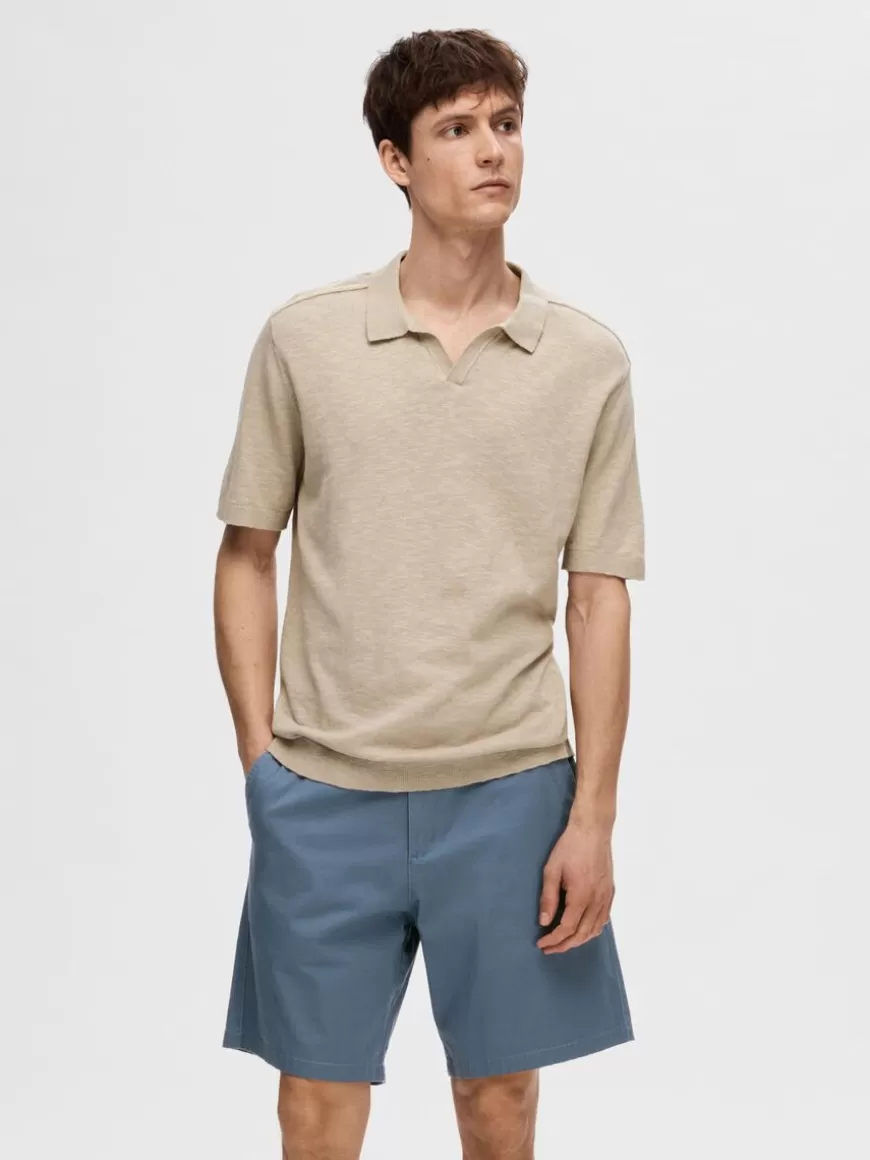 SELECTED KORTERMET STRIKKET POLOSKJORTE Beige Discount