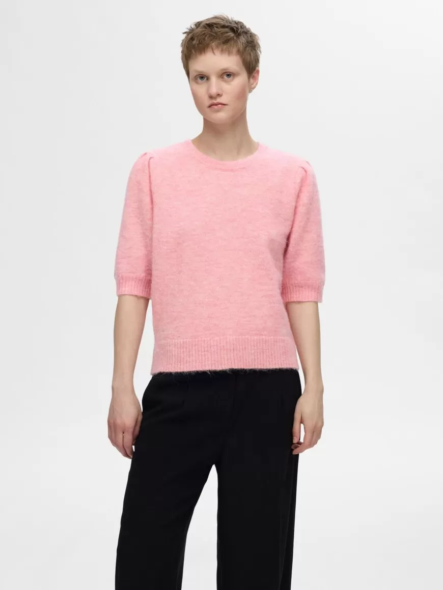 SELECTED KORTERMET STRIKKET TOPP Pink Cheap