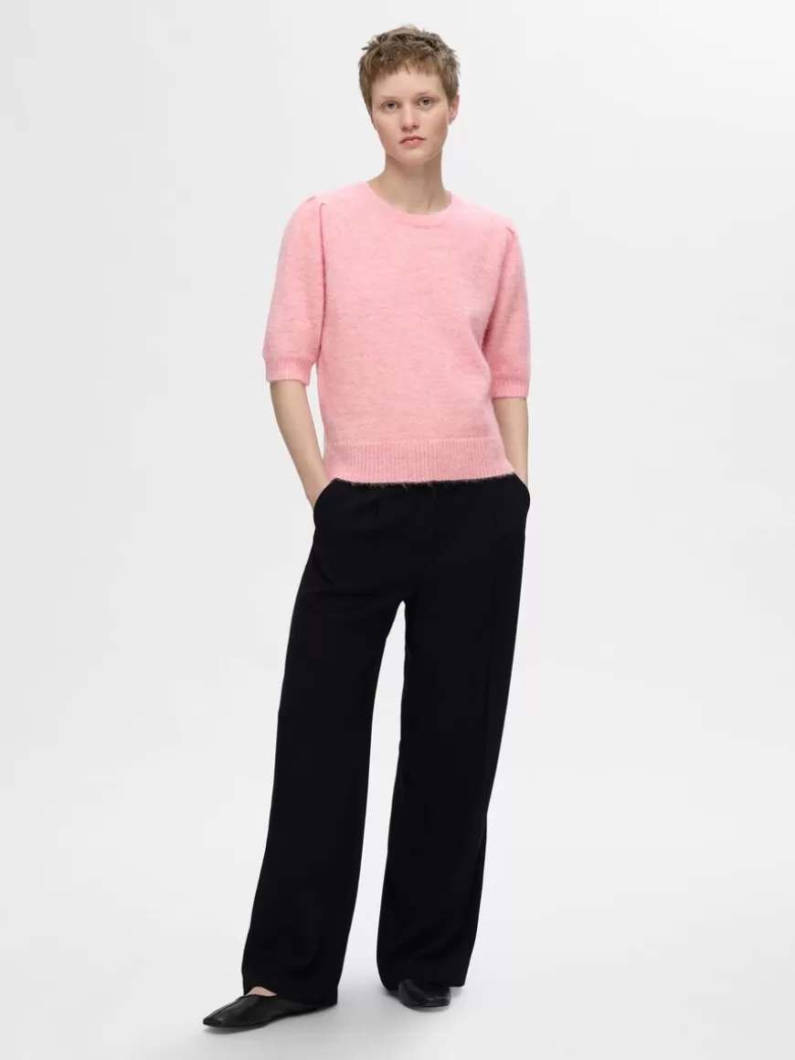 SELECTED KORTERMET STRIKKET TOPP Pink Cheap