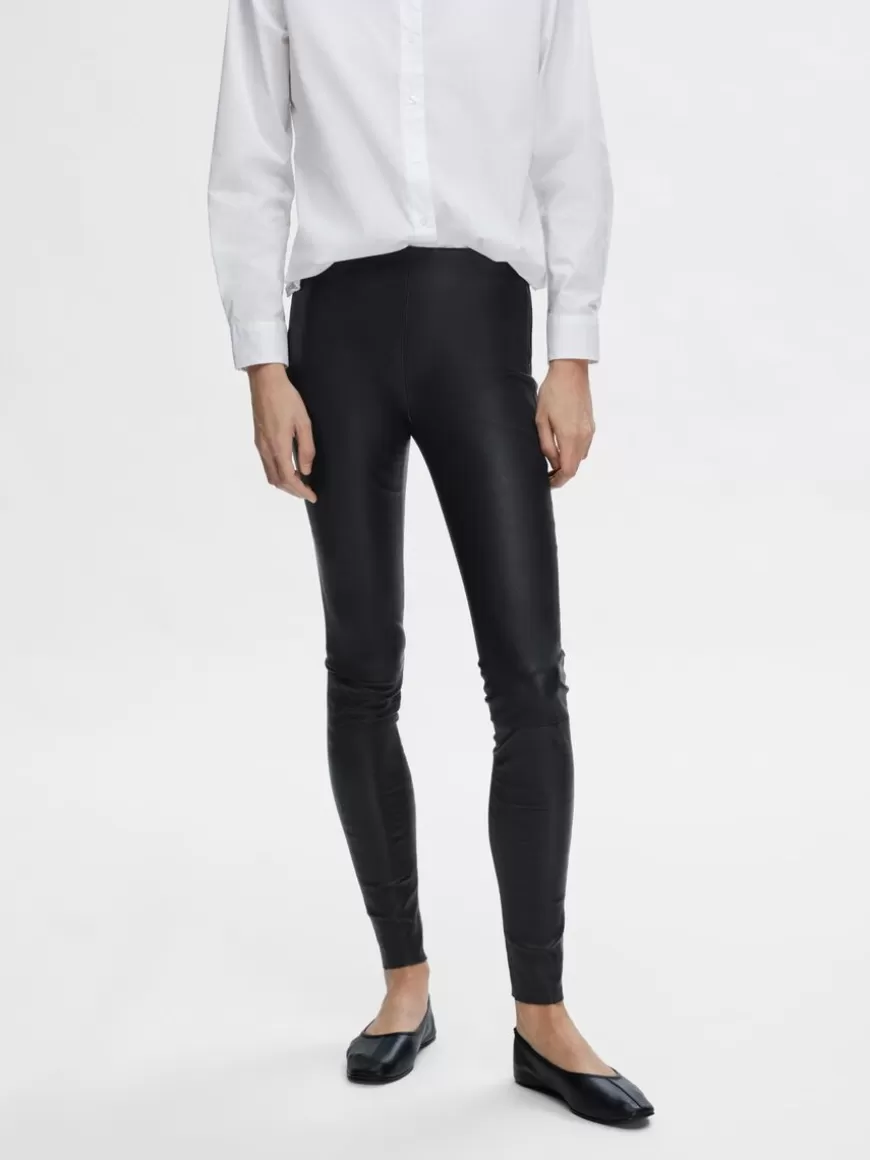 SELECTED LAMB SKINN LEGGINGS Black Shop