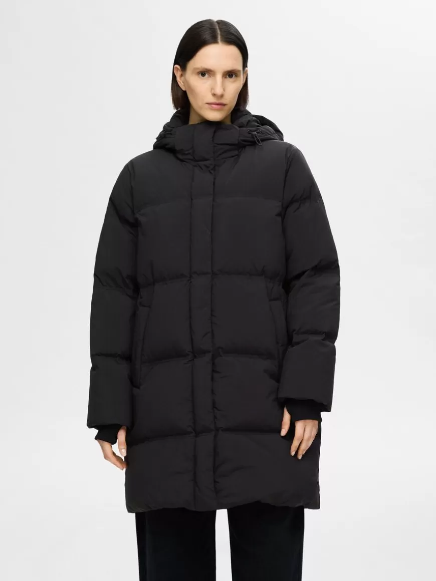 SELECTED LANG PUFFER-KÅPE Black Best Sale