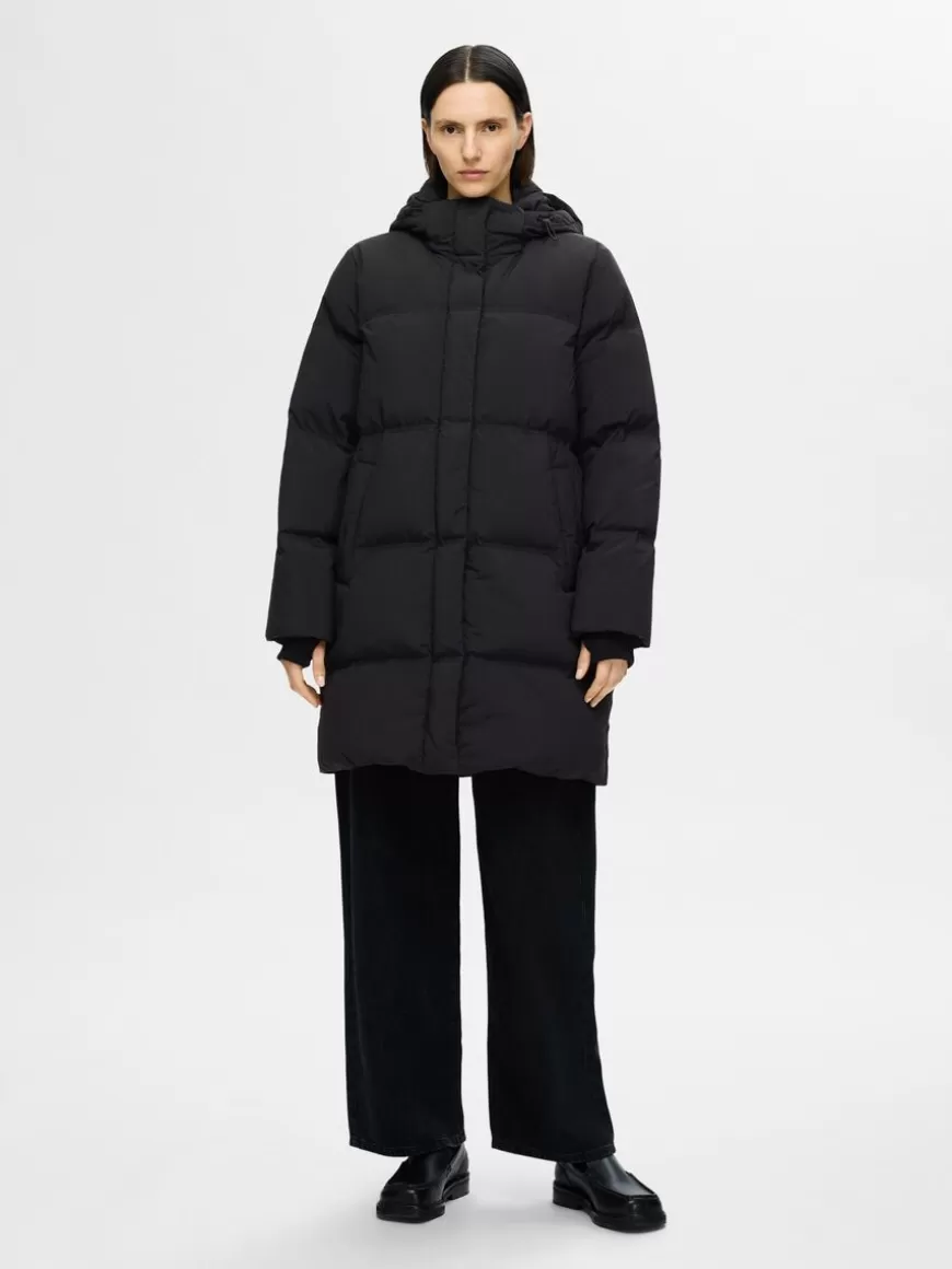 SELECTED LANG PUFFER-KÅPE Black Best Sale