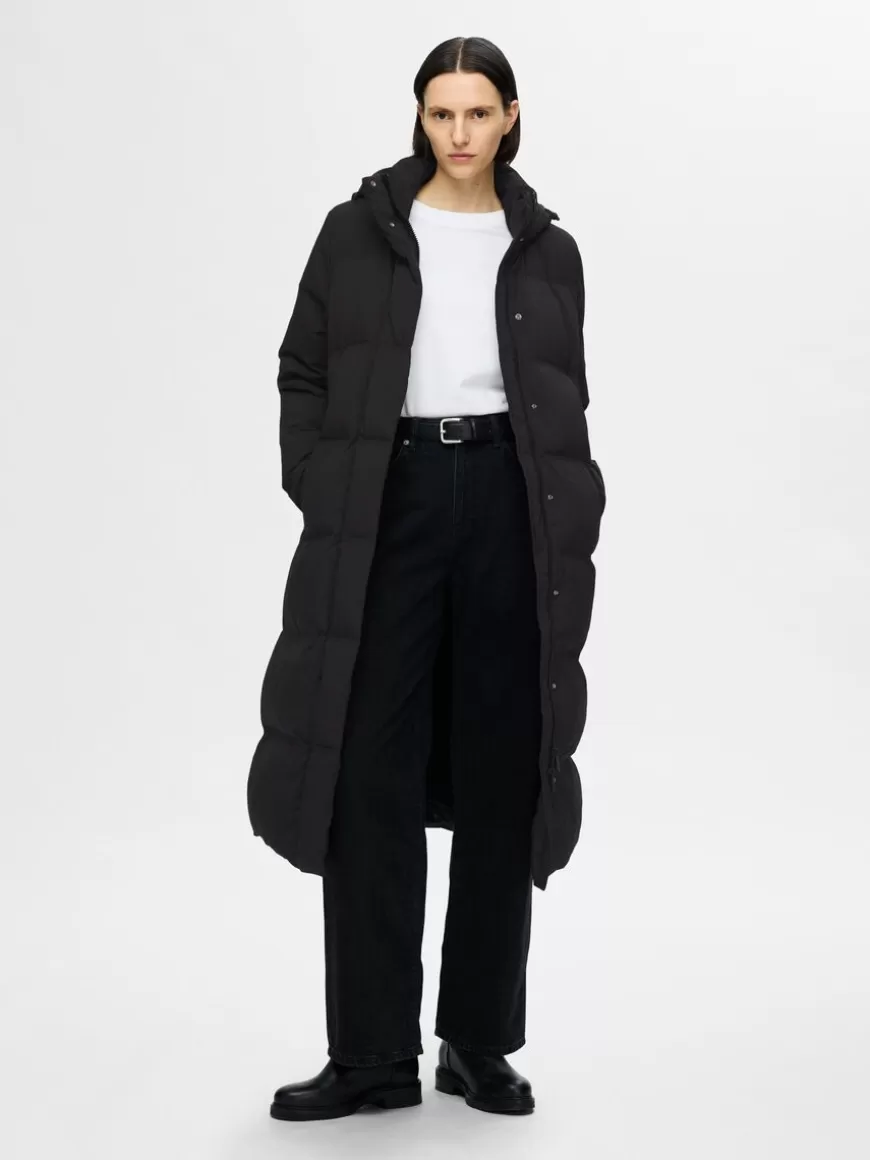 SELECTED LANG PUFFER-KÅPE Black Cheap