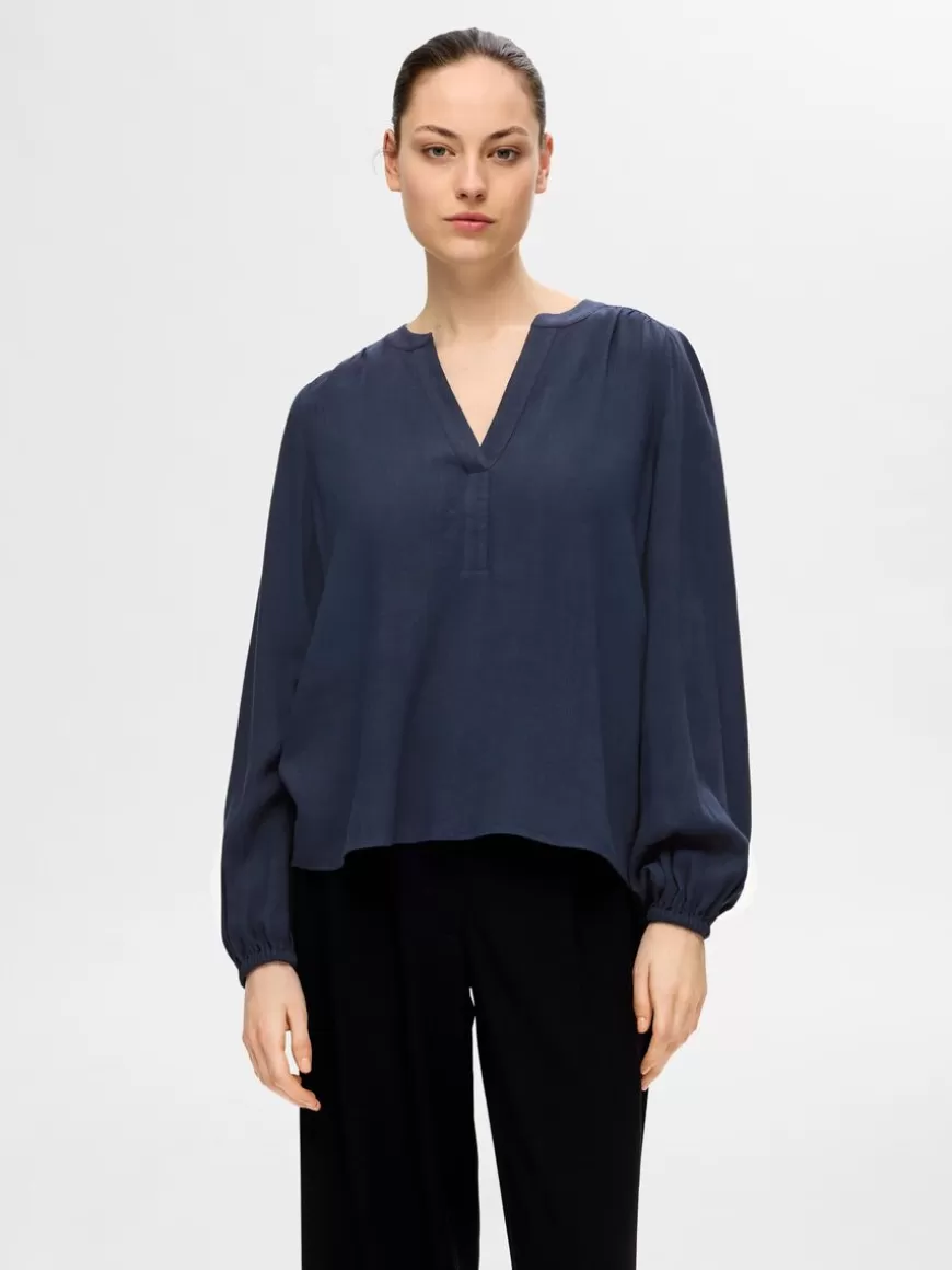 SELECTED LANGERMET BLUSE Blue Flash Sale