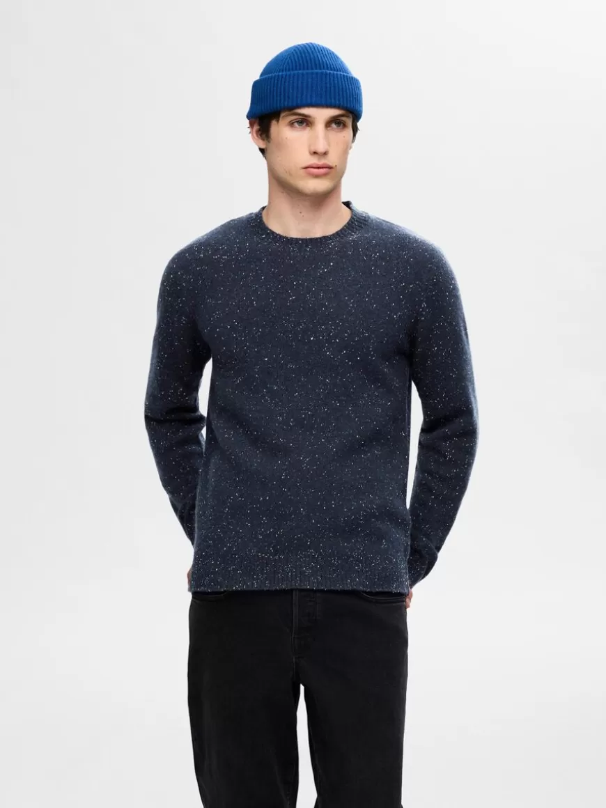 SELECTED LANGERMET CREW NECK-GENSER Blue Fashion