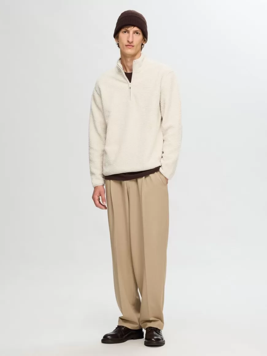 SELECTED LANGERMET FLEECE MED HALV GLIDELÅS Beige Online