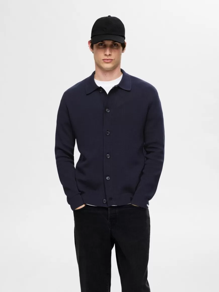 SELECTED LANGERMET POLO CARDIGAN Blue New