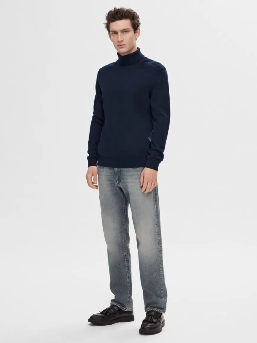 SELECTED LANGERMET RULLEKRAGE PULLOVER Blue Cheap