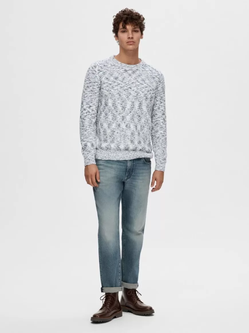 SELECTED LANGERMET STRIKKET PULLOVER Blue Clearance