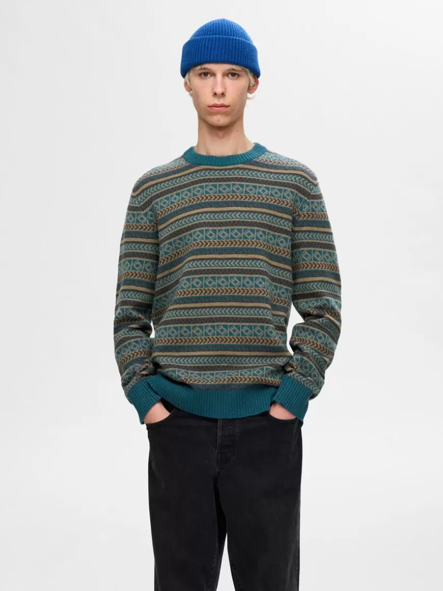 SELECTED LANGERMET STRIKKET PULLOVER Blue Outlet