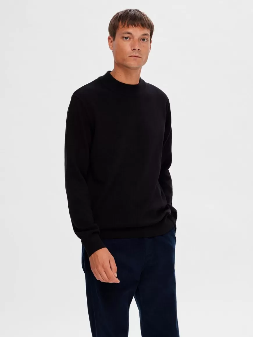 SELECTED LANGERMET STRIKKET PULLOVER Black New