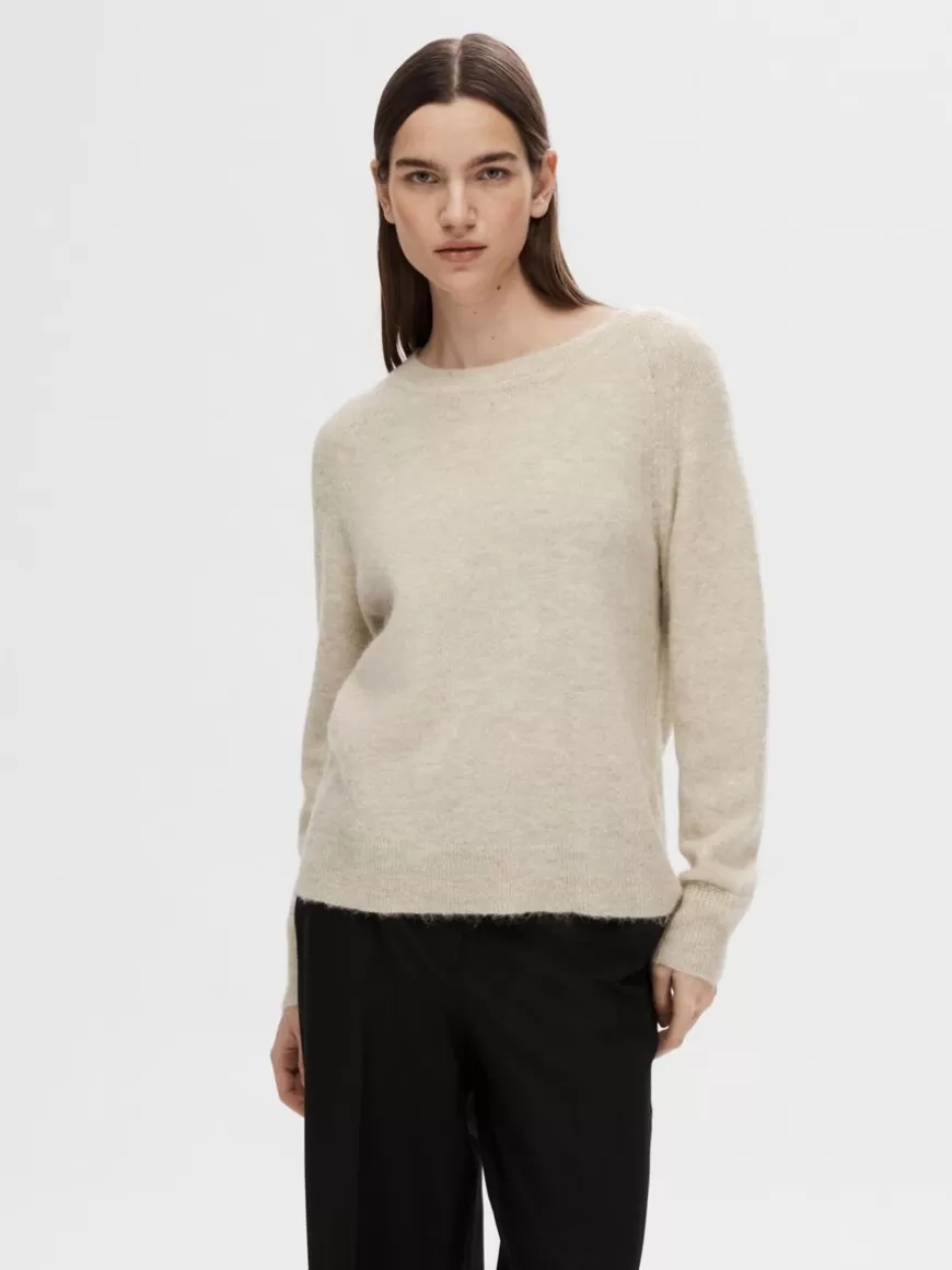 SELECTED LANGERMET STRIKKET PULLOVER Beige Flash Sale