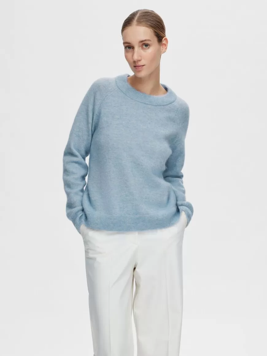 SELECTED LANGERMET STRIKKET PULLOVER Blue Discount