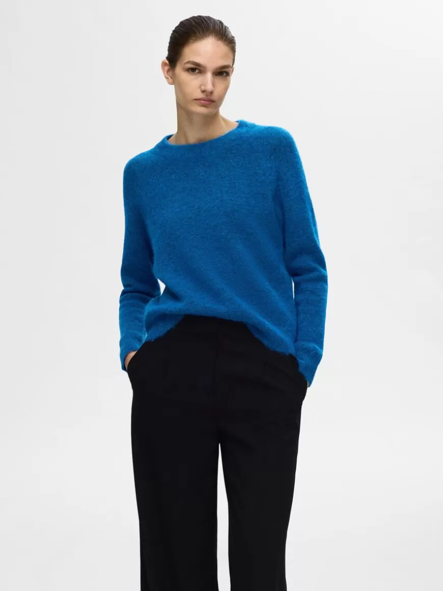 SELECTED LANGERMET STRIKKET PULLOVER Blue Cheap