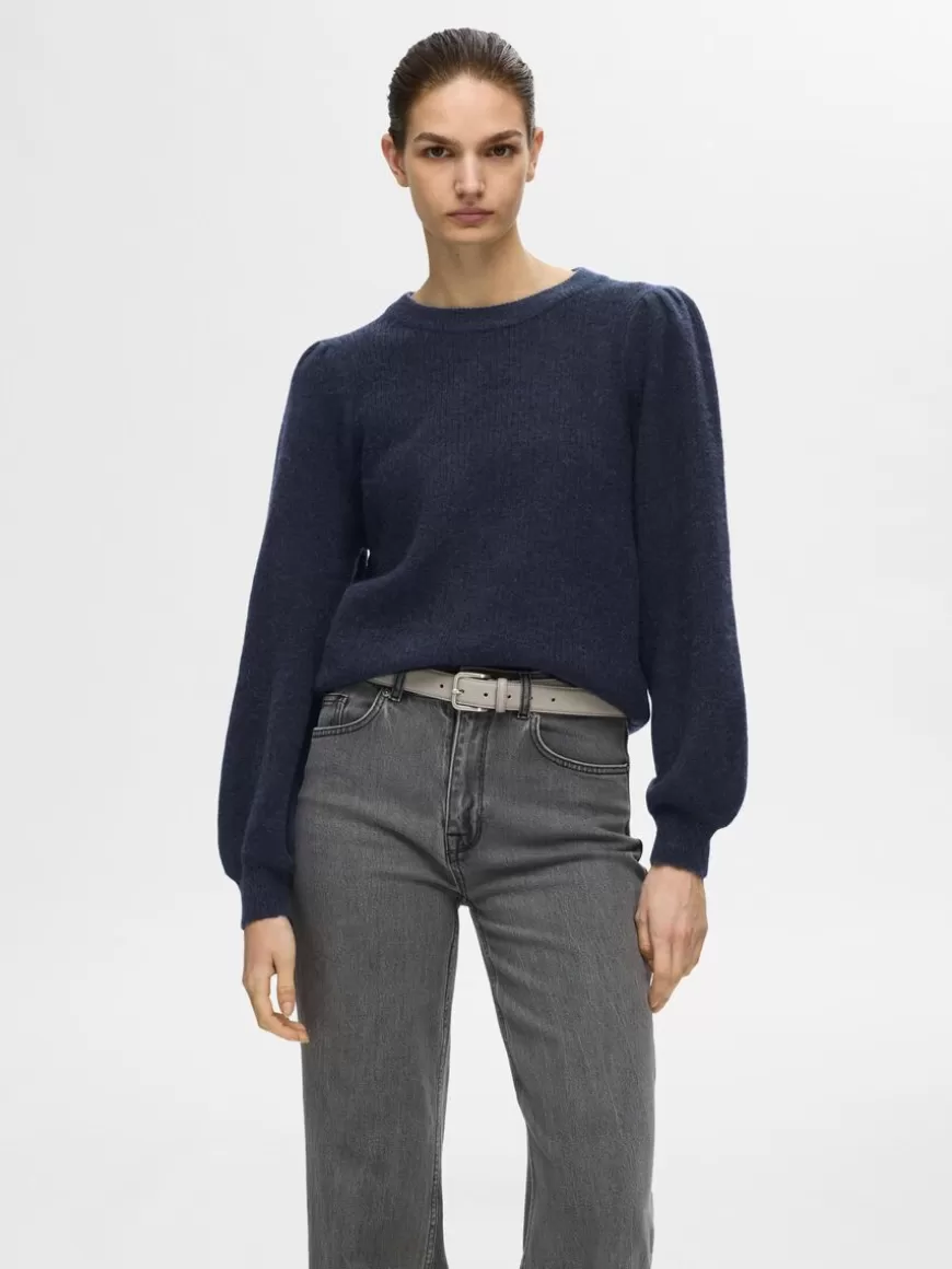 SELECTED LANGERMET STRIKKET PULLOVER Blue Cheap