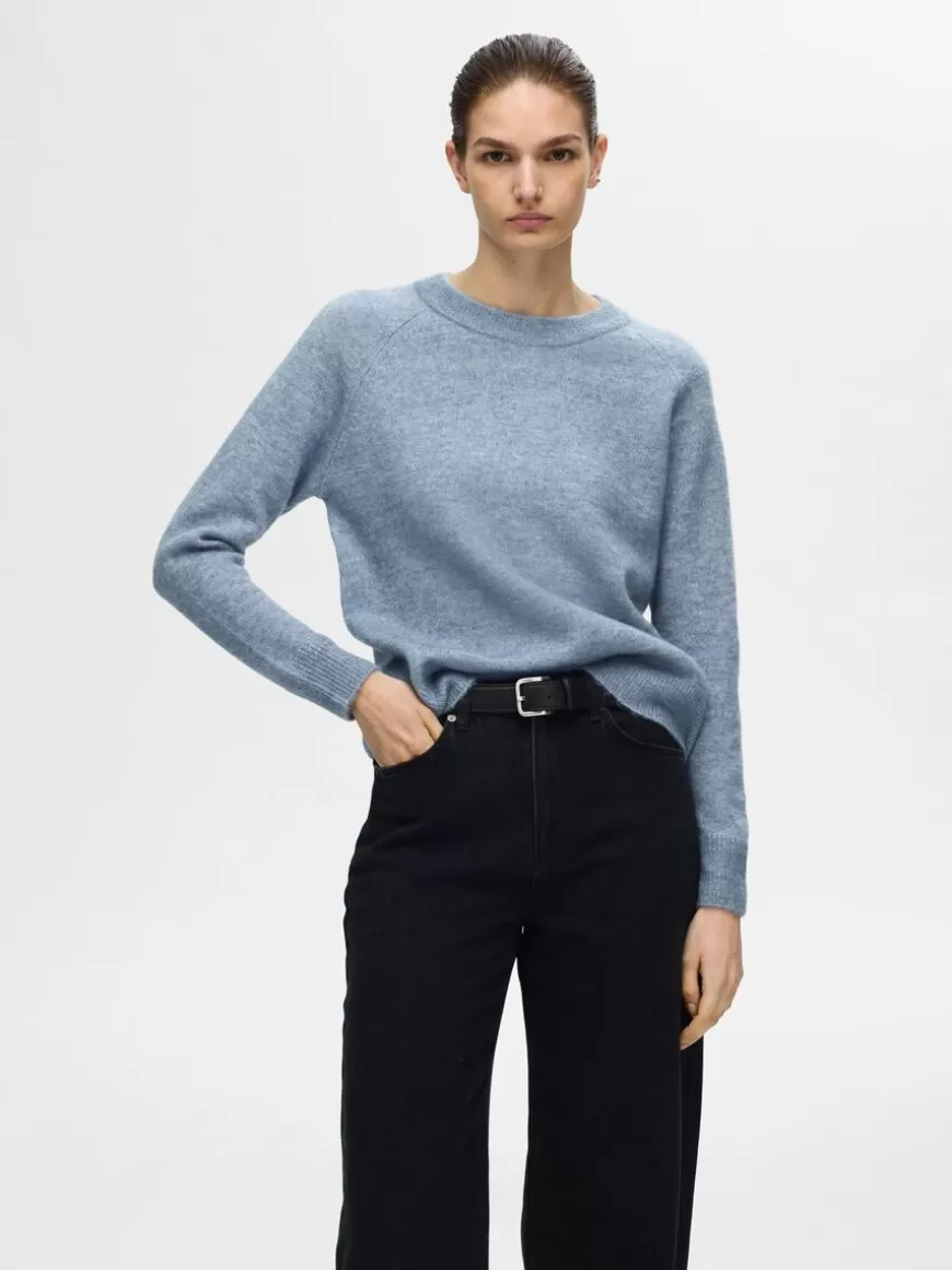 SELECTED LANGERMET STRIKKET PULLOVER Blue Sale