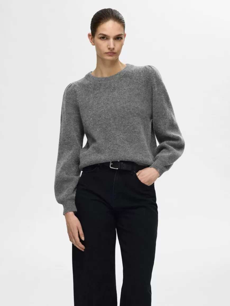 SELECTED LANGERMET STRIKKET PULLOVER Grey Best Sale