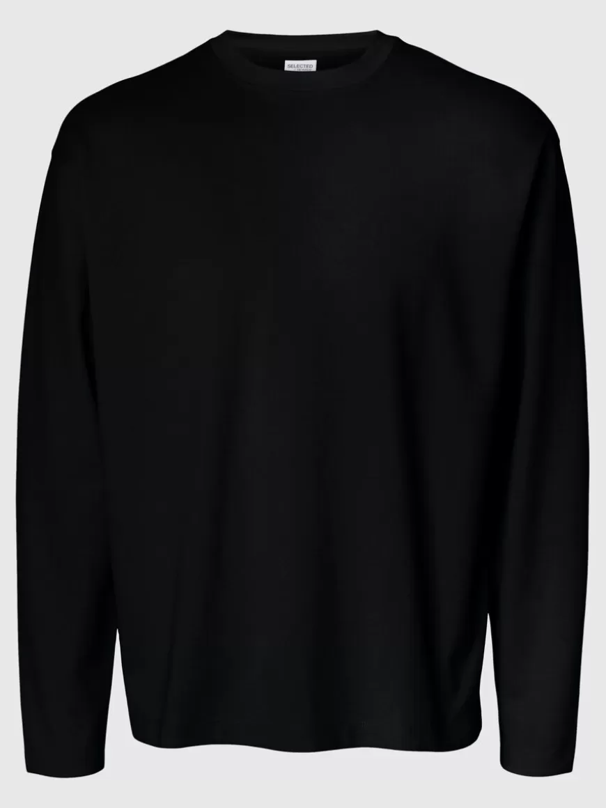 SELECTED LOOSE FIT LANGERMET T-SKJORTE Black Best