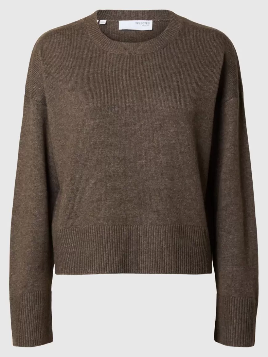 SELECTED LØS PASSFORM CREW NECK-GENSER Brown Fashion