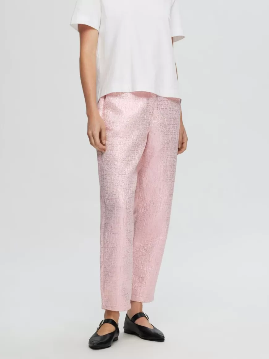 SELECTED METALLISK JACQUARD CROPPED BUKSER Pink New