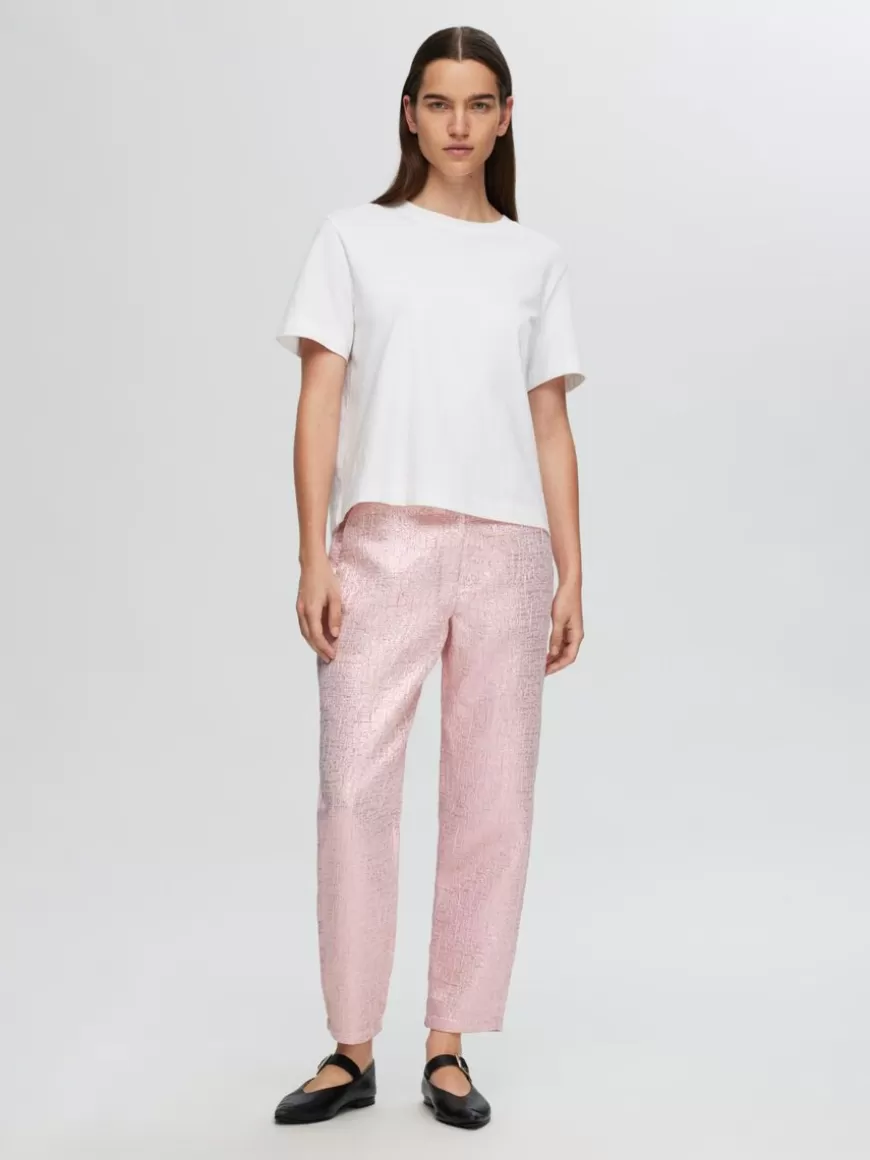 SELECTED METALLISK JACQUARD CROPPED BUKSER Pink New