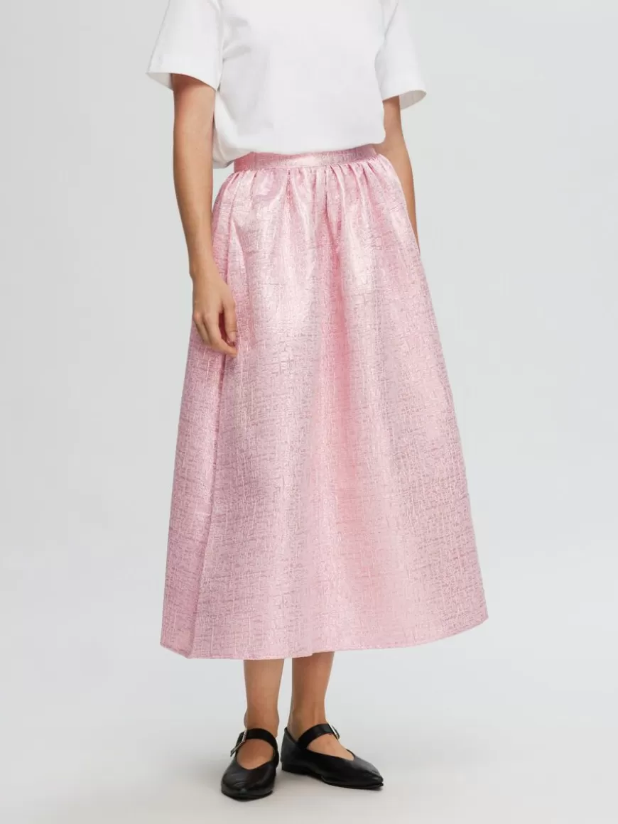 SELECTED METALLISK JACQUARD MAKSISKJØRT Pink Discount