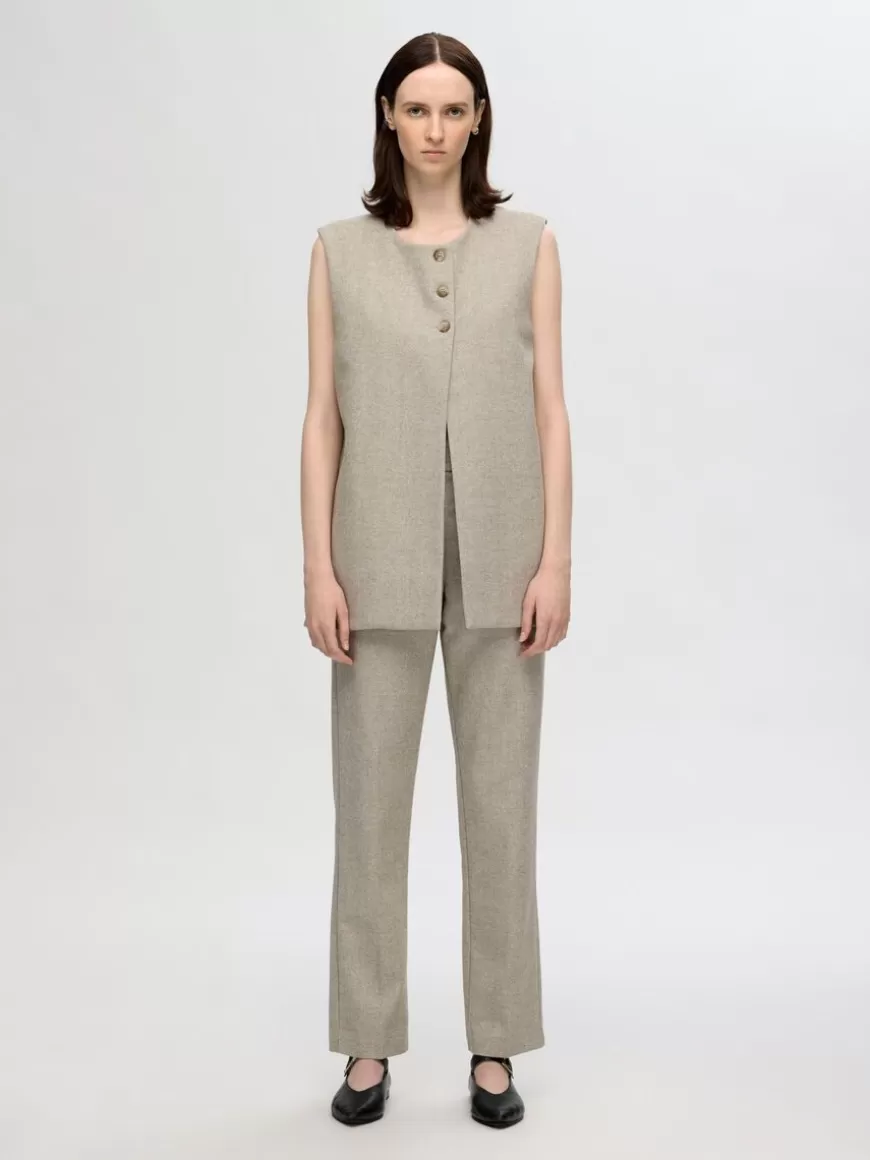 SELECTED MID WAIST BUKSE MED RETTE BEN Beige Flash Sale