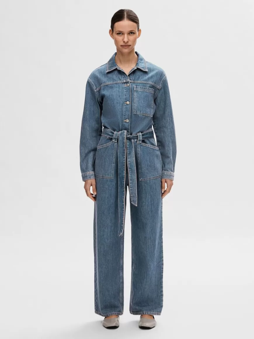 SELECTED MID WASH DENIM JUMPSUIT Blue Shop