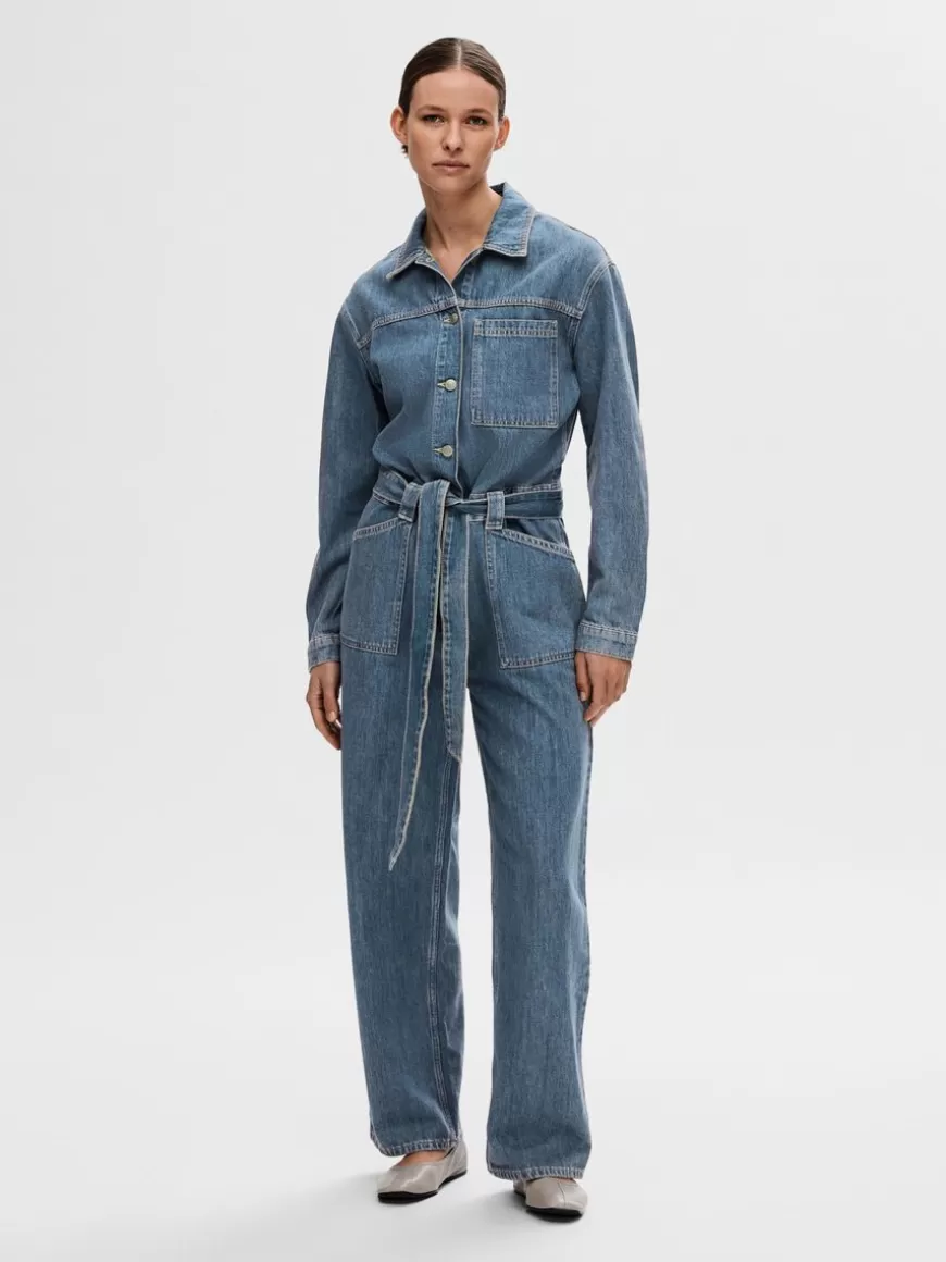 SELECTED MID WASH DENIM JUMPSUIT Blue Shop