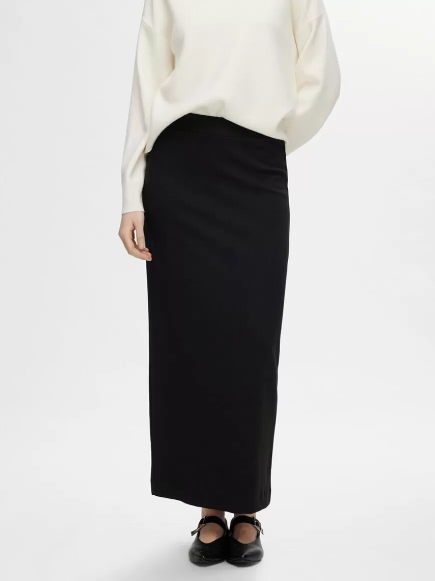 SELECTED MID-WAIST MAKSISKJØRT Black Online