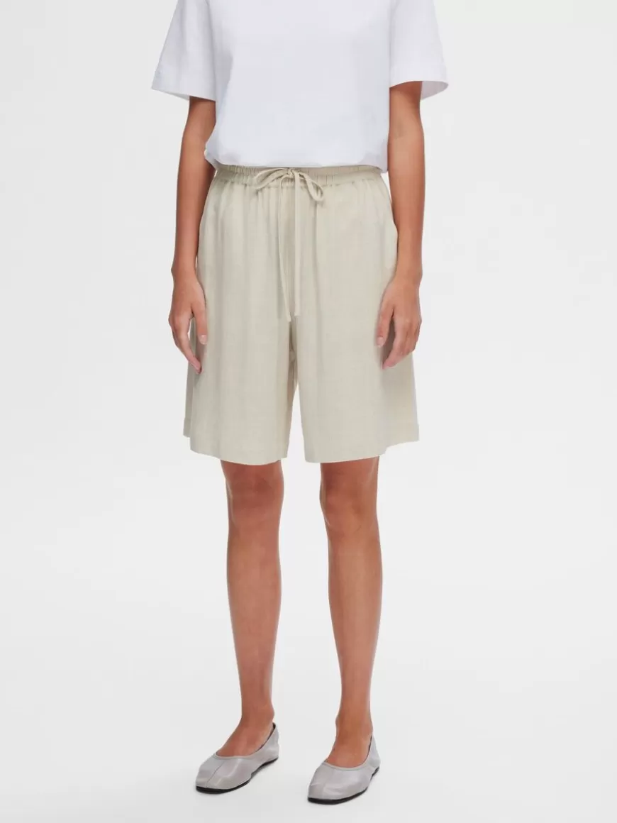 SELECTED MID-WAIST SHORTS Beige Discount