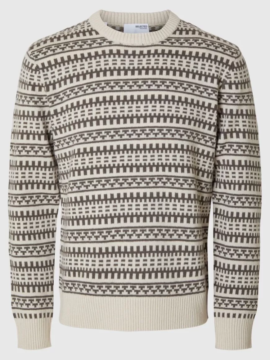 SELECTED MØNSTRETE CREW NECK-GENSER Beige Best