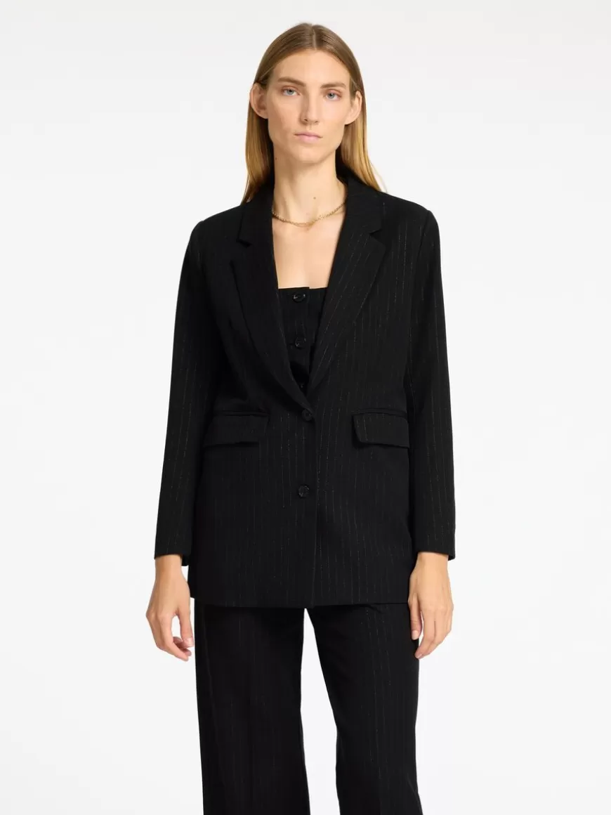 SELECTED NÅLESTRIPER I SØLV OVERSIZED BLAZER Black Clearance