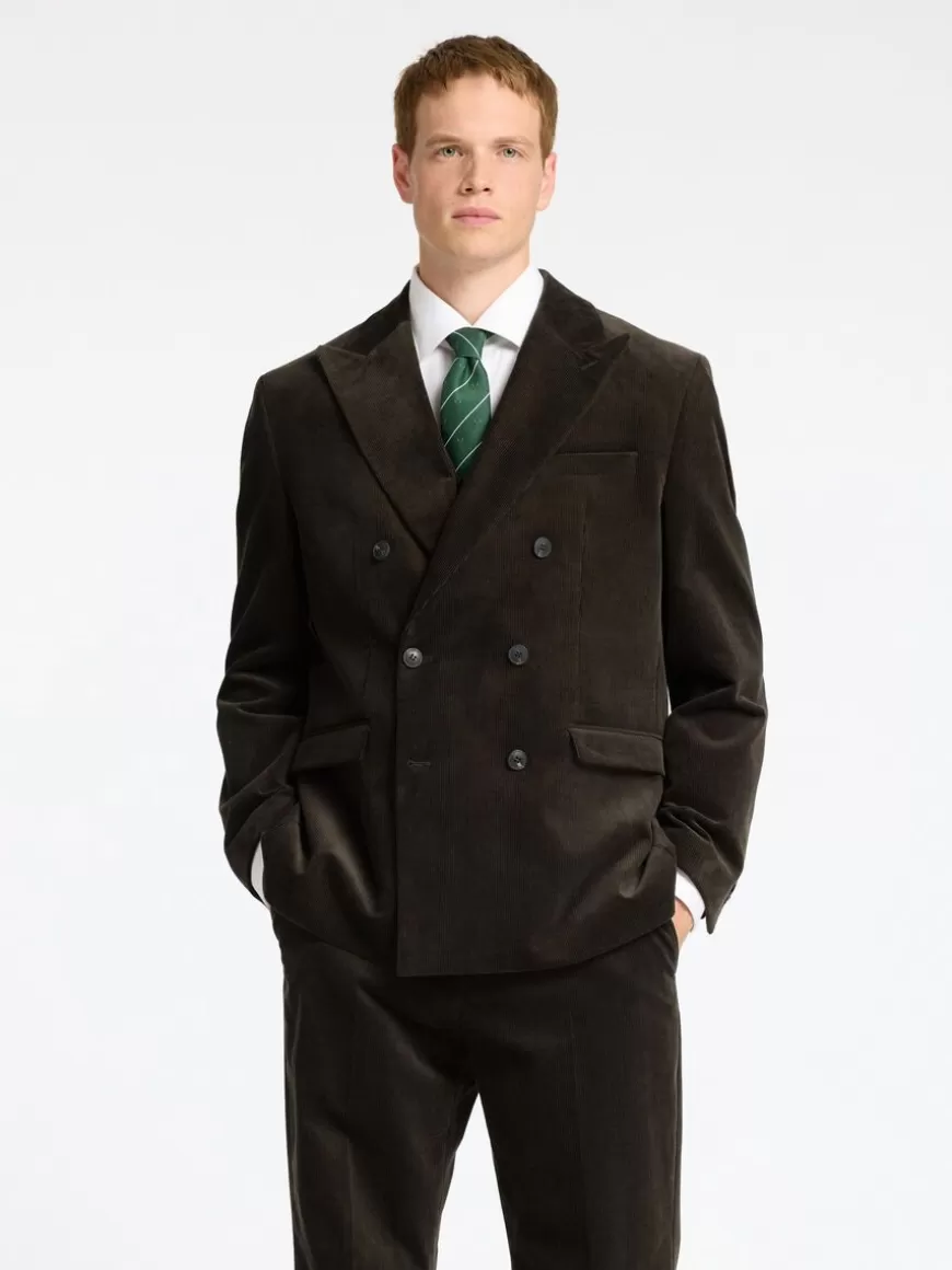 SELECTED NORMAL PASSFORM KORDFLØYEL DOBBELTSPENT BLAZER Brown Flash Sale