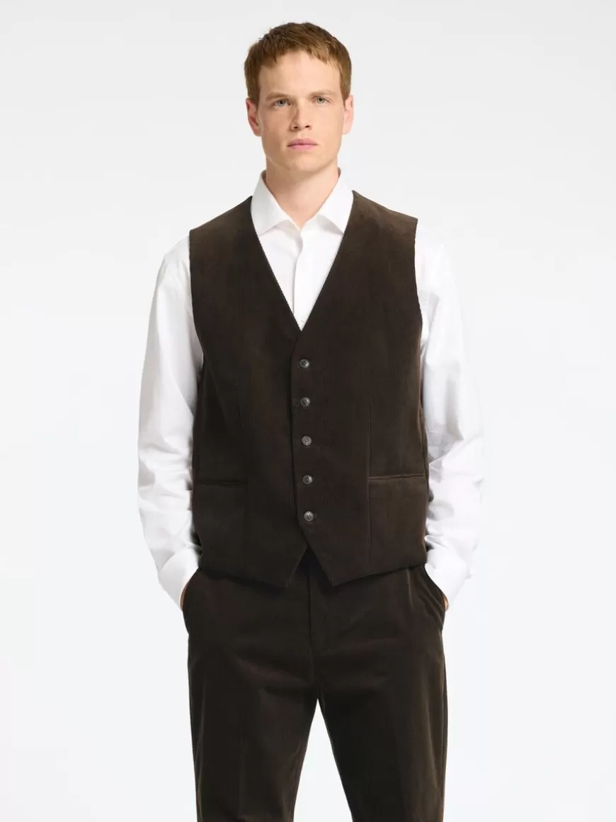 SELECTED NORMAL PASSFORM KORDFLØYEL VEST Brown Online